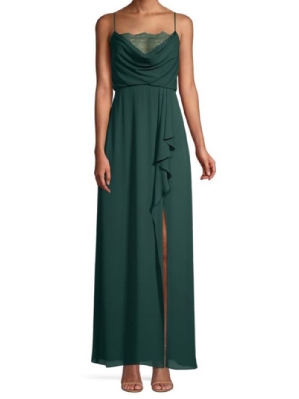 BCBGMaxAzria Dark Green Strapless Lace-Trim Gown Size 6